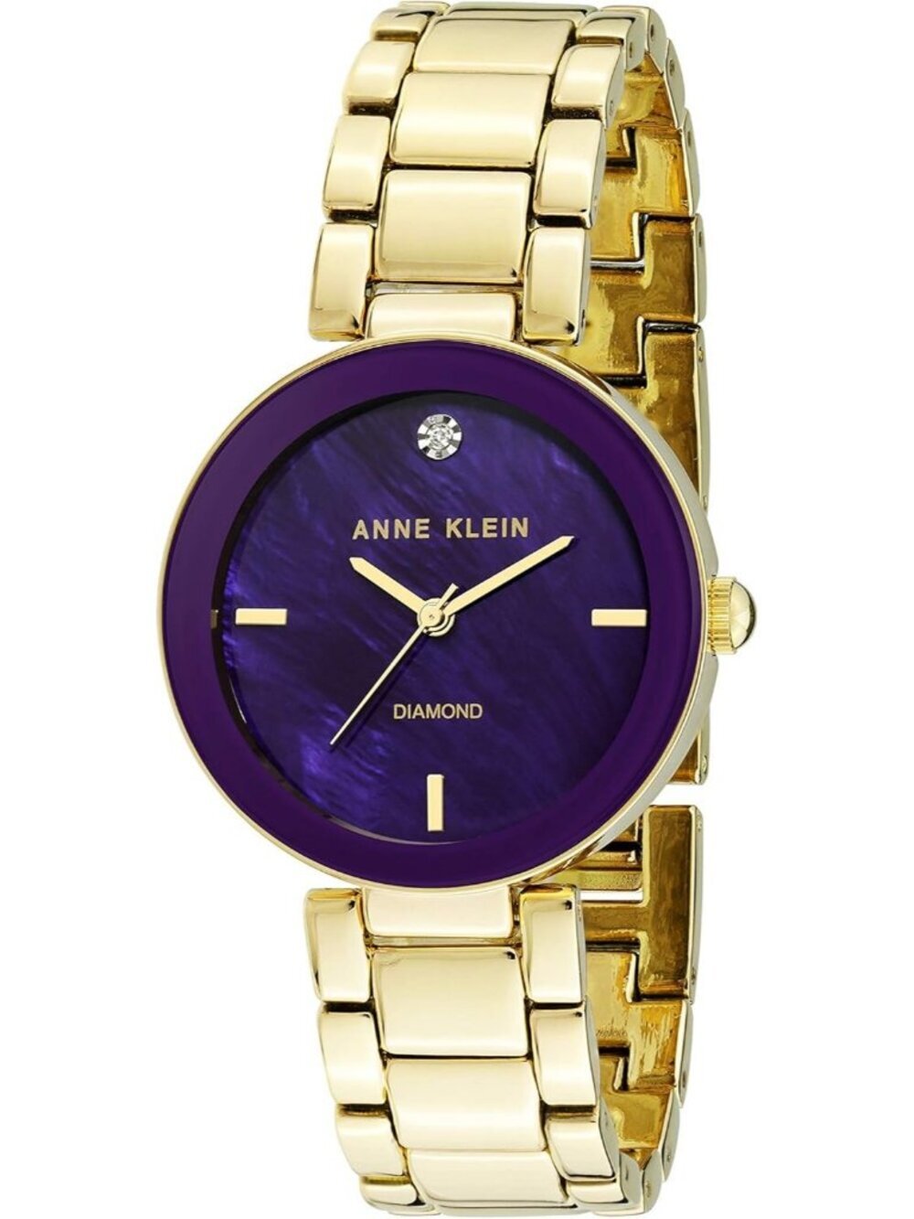 Anne Klein Women's Purple Gold Analog Solid Genuine Diamond Dial Bracelet Watch